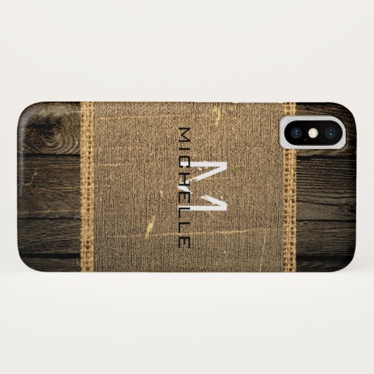 Old Wood Kijk Burlap Rustic Monogram Case-Mate iPhone Case (Achterkant (horizontaal))