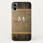 Old Wood Kijk Burlap Rustic Monogram Case-Mate iPhone Case (Achterkant)