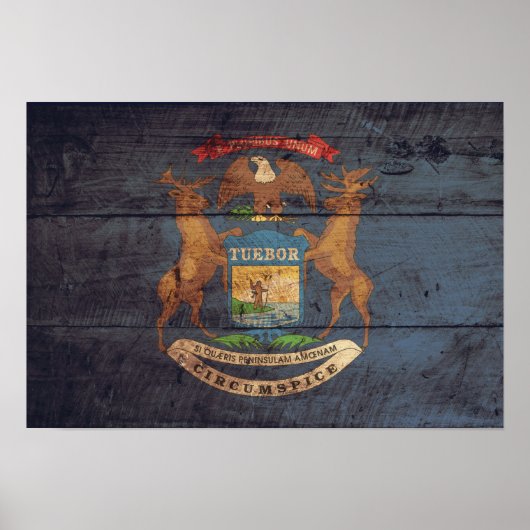 Old Wood Michigan Flag Poster (Voorkant)