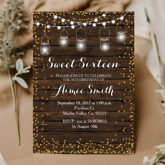 Old Wood Rustic Sweet 16 Anniversaire Carte