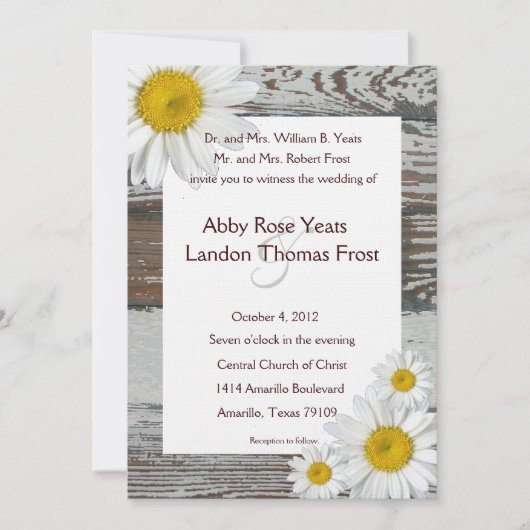 Old Wood Shasta Daisy Rustic Wedding Invitation Kaart (Voorkant)