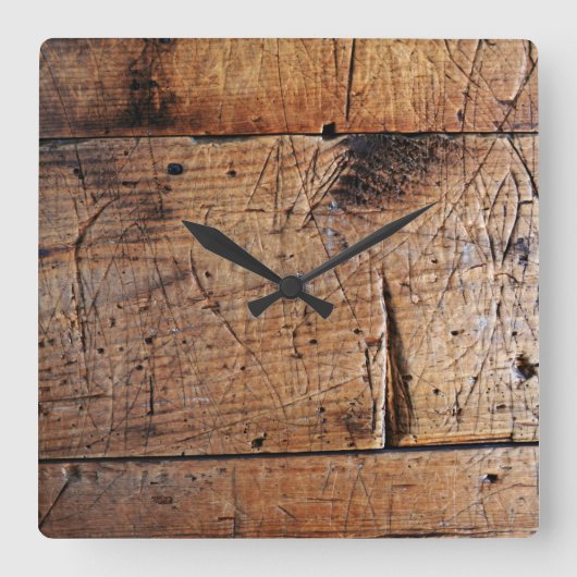 "Old Wood" Square Wall Clock Vierkante Klok (Voorkant)