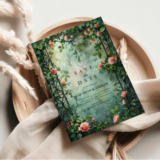 Old World Botanical Rose Garden Wedding Save The Date