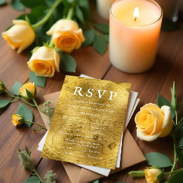Old World Golden Charm Wedding RSVP Kaart
