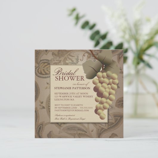 Old World Grapevine Wine Bridal Shower Invitation Kaart (Staand voorkant)