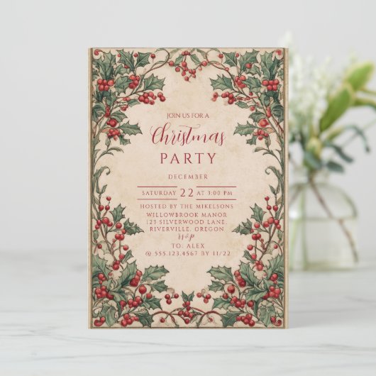 Old World Holly & Ivy Kaart (Staand voorkant)