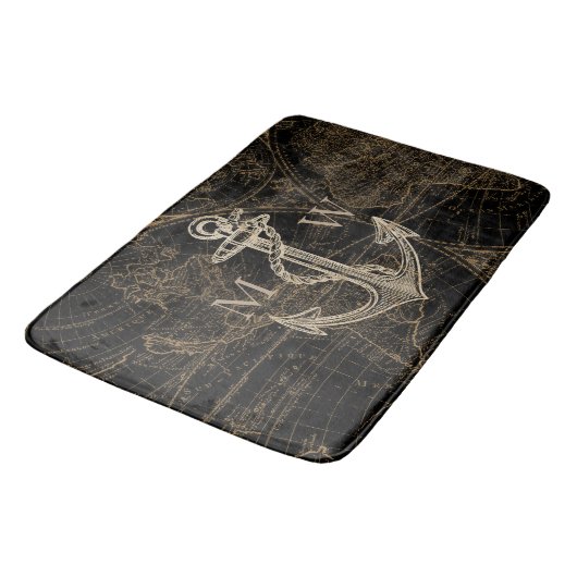 Old World Journey Nautical Anker Monogram Zwart Badmat (Gekanteld)