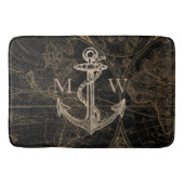 Old World Journey Nautical Anker Monogram Zwart Badmat (Voorkant)