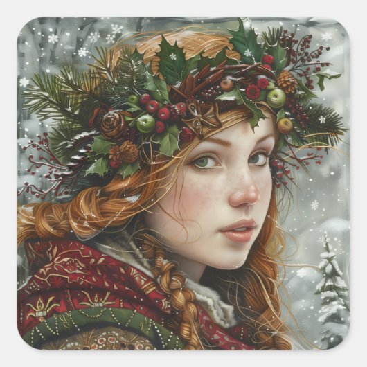 Old World Lady Vierkante Sticker (Voorkant)