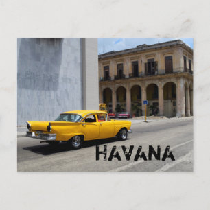 Old Yellow Car Cruising Havana Cuba Streets Briefkaart
