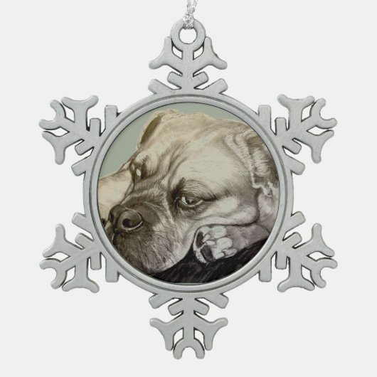 Olde English Bulldogge van Carol Zeock Tin Sneeuwvlok Ornament (Voorkant)