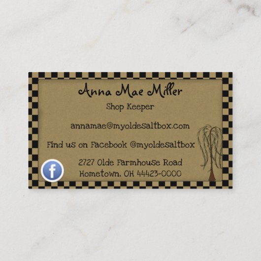 Olde Red Saltbox Rustique Carte de visite primitif (Dos)