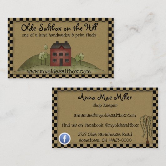Olde Red Saltbox Rustique Carte de visite primitif (Devant / Derrière)