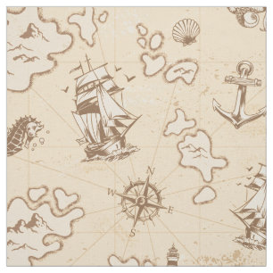 Olden nautical themed sepia patroon stof