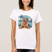 Olden-retriever met zonnebril op het strand t-shirt (Voorkant)