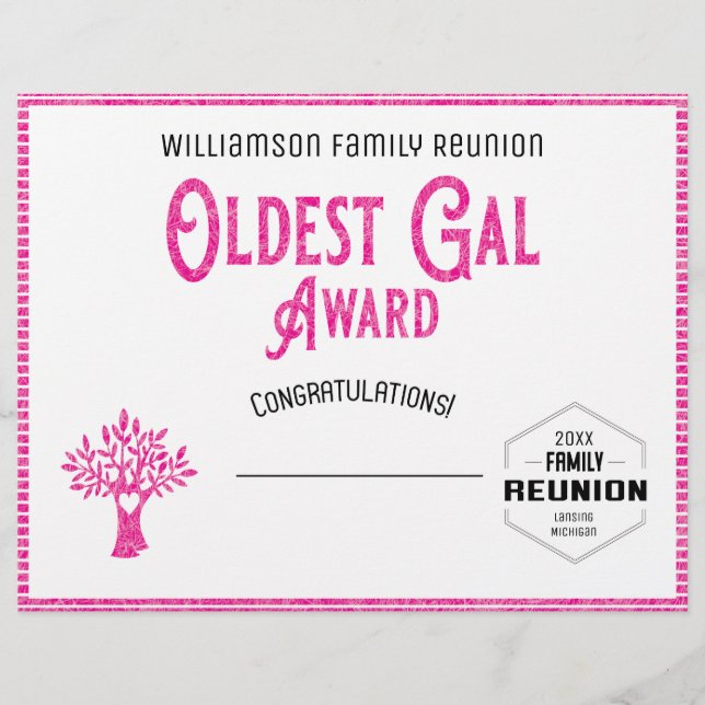 Oldest Gal Family Tree Award Briefhoofd (Voorkant)