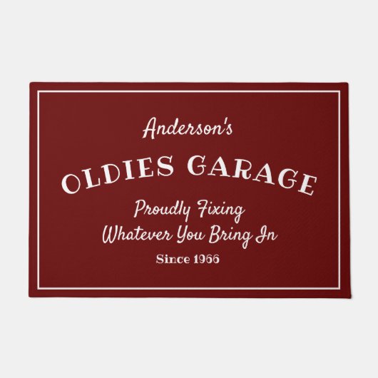 Oldies Garage Naam Funny Gezegde Red Doormat Deurmat (Voorkant)