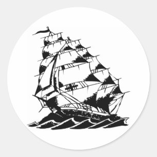 Olds Skool Tattoo Zeilschip Navy Ronde Sticker