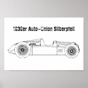 Oldtimer 1939 Duitse Auto-Unie Zilveren Pijl Poster