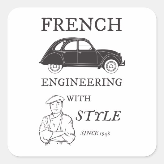 Oldtimer 2cv French engineering Retro Vierkante Sticker (Voorkant)