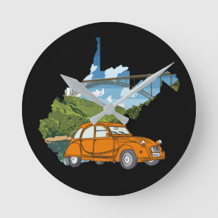 Oldtimer 2cv Landschaft Illustratie Ronde Klok