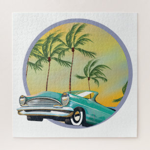 Oldtimer bij schemering legpuzzel
