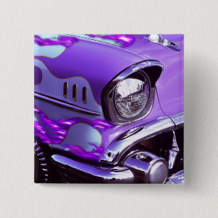 Oldtimer: Chevrolet met brandende motorkap Vierkante Button 5,1 Cm
