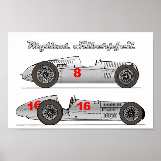 Oldtimer Deutschland 1939 Auto-Union Sielberpfeil Poster (Voorkant)
