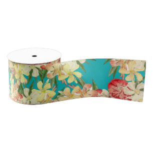 Oleander Floral Flowers Tropical Ribbon Grosgrain Lint