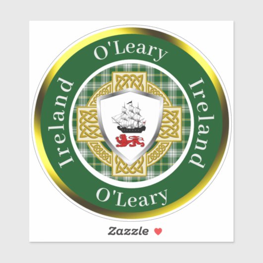 O'Leary Irish Shield/Celtic Cross Personalized Sticker (Vel)