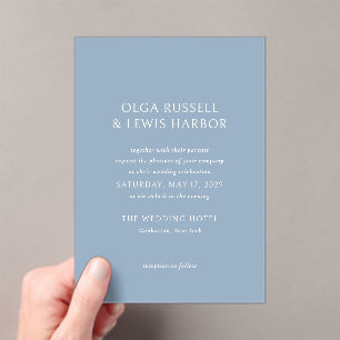 Olga Dusty Blue Modern Wedding Acryl Uitnodigingen