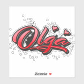 Olga red heart graffiti Autocollants (Feuille)