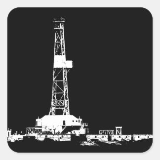 Olie Boren Rig Wit op Zwart Vierkante Sticker
