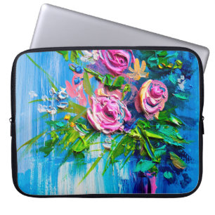 Olie die een boeket rozen schildert. Impressionist Laptop Sleeve