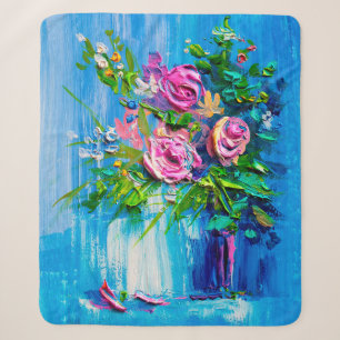 Olie die een boeket rozen schildert. Impressionist Sherpa Deken