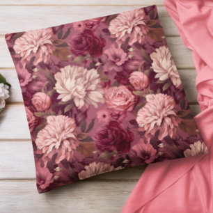 Olie geschilderde bloemen Bourgondië Roze Roze Kussen
