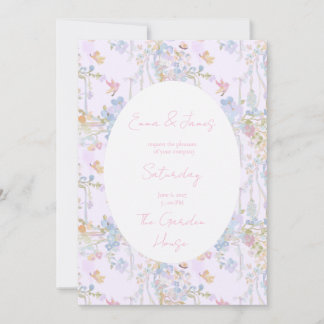Olie geschilderde pastelroze bloemenvlinders kaart