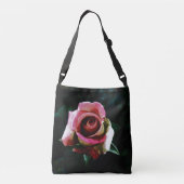 Olie geschilderde rode roos crossbody tas (Achterkant)