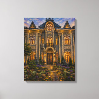 Olie-schilderij canvasprint van Victoriaans rijtje Canvas Afdruk
