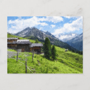 Olie-schilderij illustratie van Oostenrijkse Alpen Briefkaart