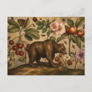 Olie-schilderij met vintage beer en botanische boo briefkaart