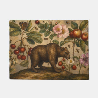Olie-schilderij met vintage beer en botanische boo deurmat