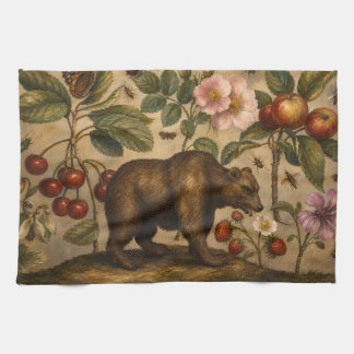 Olie-schilderij met vintage beer en botanische boo theedoek