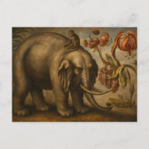Olie-schilderij met vintage olifant en aap in bota