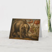 Olie-schilderij met vintage olifant en aap in bota