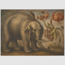 Olie-schilderij met vintage olifant en aap in bota