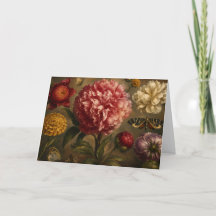 Olie-schilderij met vintage pioen en vlinder in bo