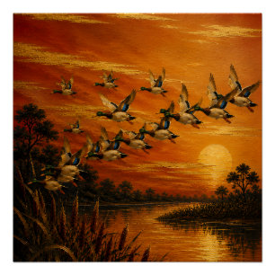 Olie-schilderij 'Thuis bij zonsondergang - Lakstij Perfect Poster