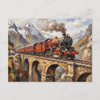 Olie Schilderij van Antieke Locomotief op Bergviad Briefkaart
