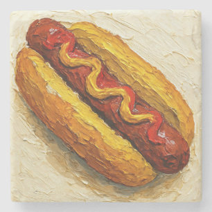 Olie-schilderij van Hot Dog (#1) Stenen Onderzetter